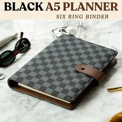 Checkered PU Leather Refillable Journal, 1-Inch 3-Ring Binder, Letter Size 8.5" x 11", Includes 100 Sheets